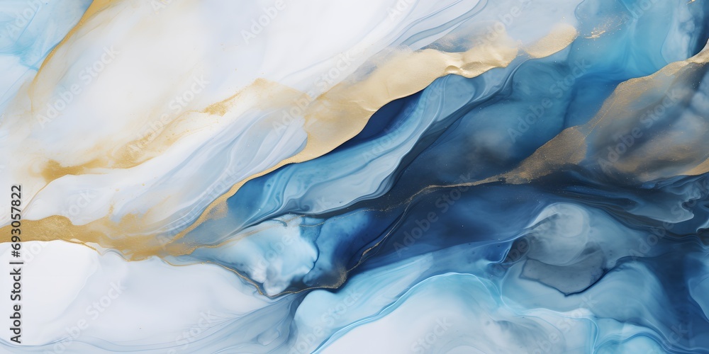 Obraz premium Closeup of abstract rough blue white gold art painting texture