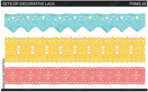 SET OF DECORATIVE EMBROIDERY LACE TRIM USED FOR WOMEN AND GIRLS APPAREL DRESSES TOPS AND ACCESSORIES FASHION DESIGN VECTOR ILLUSTRATION