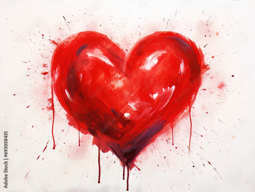 A red heart painted on a light background with vibrant brushstrokes