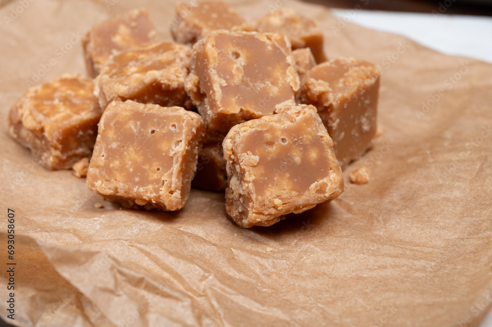 American sweets, homemade butter fudges, confection made by mixing sugar, butter and milk American sweets, homemade butter fudges, confection made by mixing sugar, butter and milk
