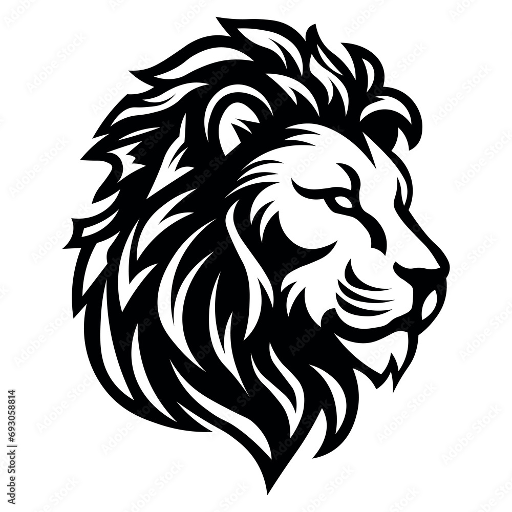 Lion head black logo on white background