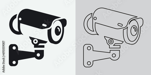 Set of security or surveillance camera icons. CCTV camera icon, Vector Graphics. Wireless security camera icon. Black icon illustration for CCTV camera isolated on white background