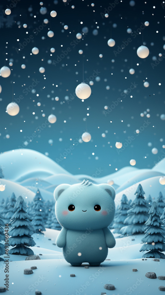 Fototapeta premium Christmas background with snowy fir trees