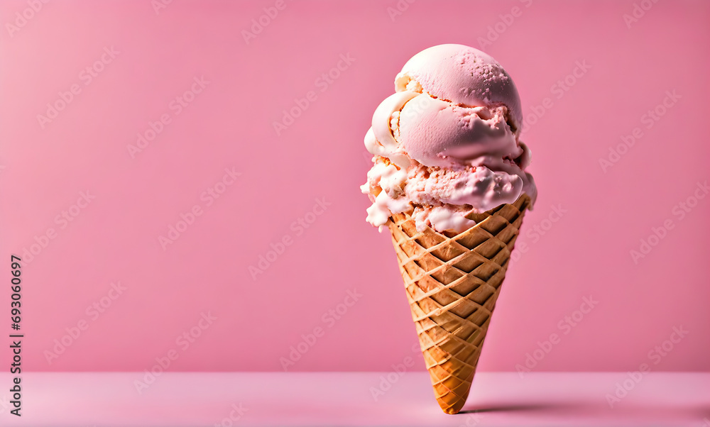 Ice cream delight: Waffle cone with creamy goodness Ice cream delight: Waffle cone with creamy goodness