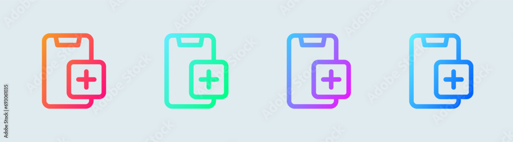 Add device line icon in gradient colors. Phone signs vector illustration. Add device line icon in gradient colors. Phone signs vector illustration.