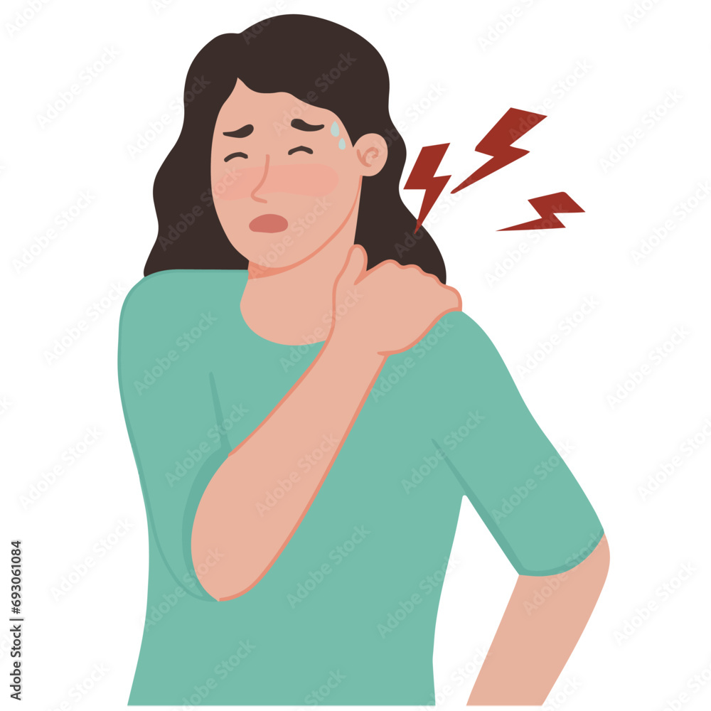 Portrait woman having shoulder neck pain illustration Portrait woman having shoulder neck pain illustration