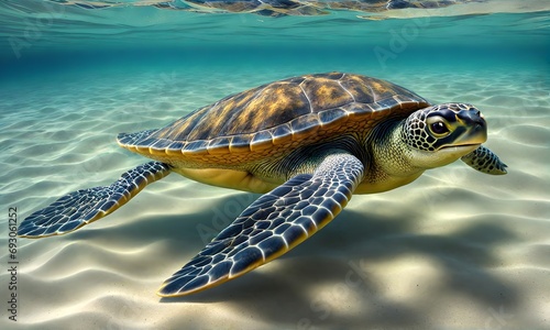 Majestic sea turtle gliding through underwater realms