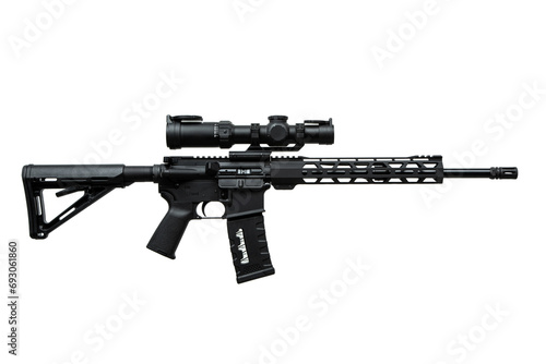 Modern automatic carbine with optical sight. Weapons for police, special forces and the army. Automatic carbine. Assault rifle on white back. Isolate on a white back