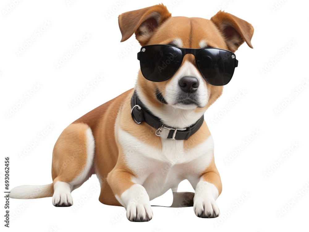  dog wearing cool sunglasses for summer travel on transparent background PNG 