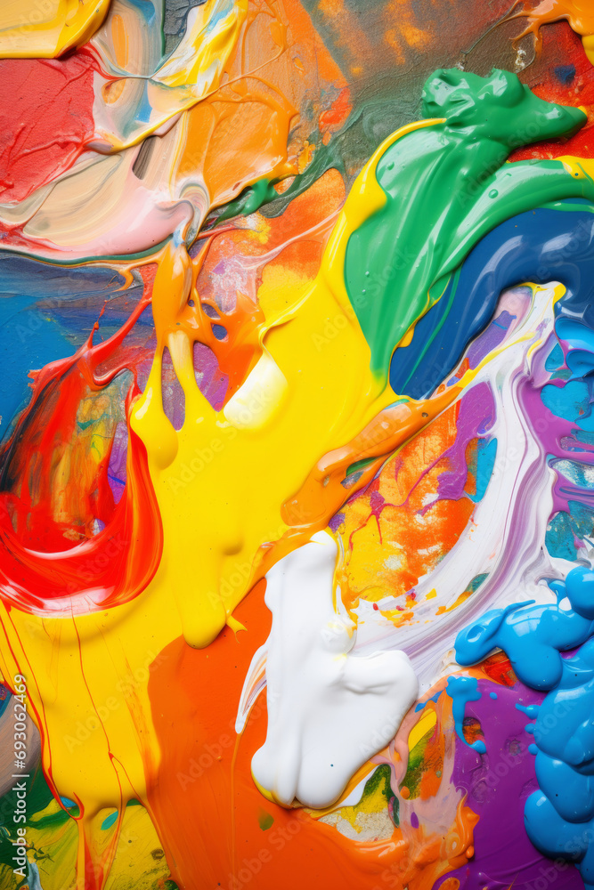 Rainbow colors of oil paints spilling out