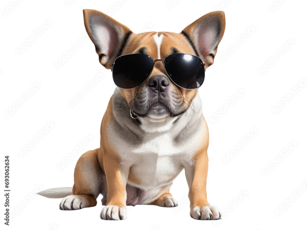 dog wearing cool sunglasses for summer travel on transparent background PN