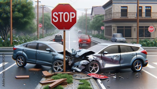 Car Accident at Stop Sign photo