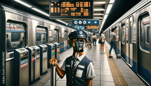 Dog as subway worker photo