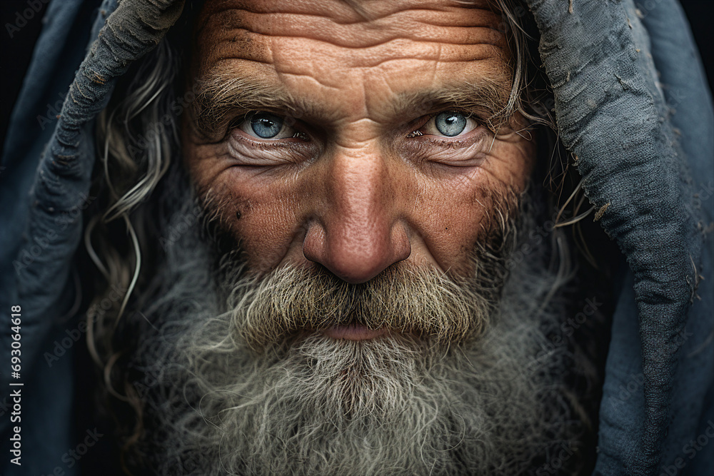 Φωτογραφία Close up photo of a homeless old man with dirty clothes and messy beard wrinkled