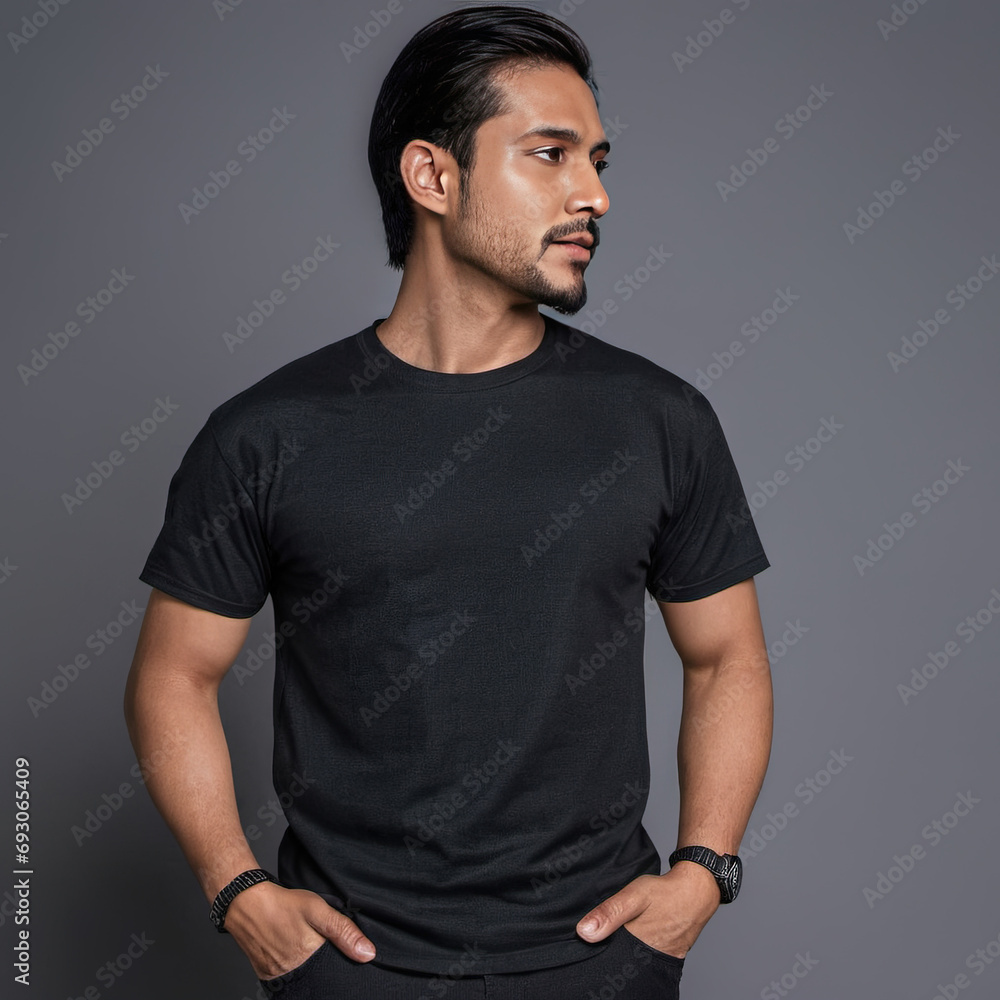A man wearing a black t shirt