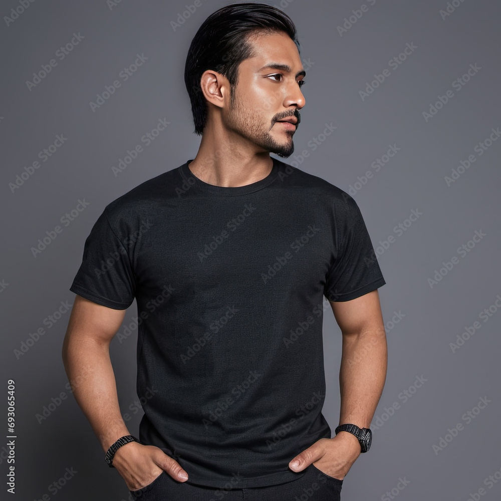 Fototapeta premium A man wearing a black t shirt