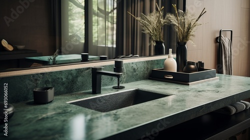 closeup stylish restroom home interior design with green marble and uniqe interior design house beautiful ideas concept