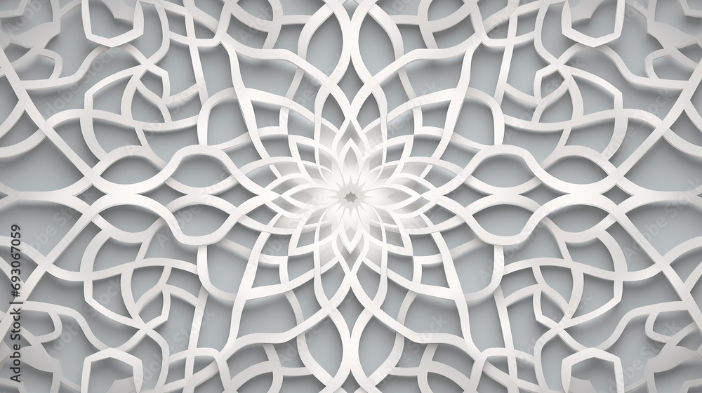 White Islamic pattern background.Islamic pattern background with geometric patterns. White oriental volumetric pattern White Islamic pattern background.Islamic pattern background with geometric patterns. White oriental volumetric pattern