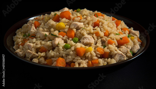 Healthy vegetarian risotto with fresh vegetables and steamed basmati rice generated by AI
