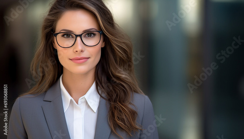 Confident businesswoman with brown hair smiling at camera generated by AI