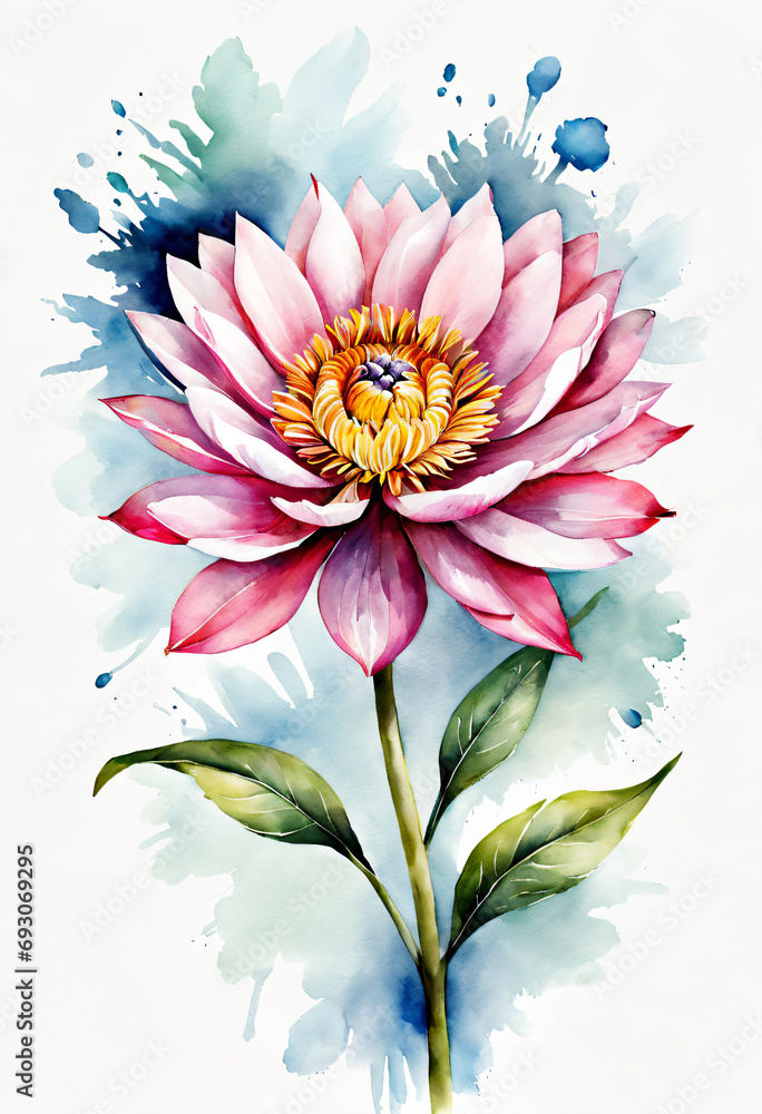 Obraz premium water lily flower, flowers illustration, waterclor, splash, coloful, vivid, leaves