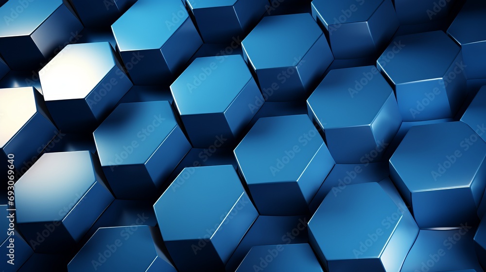 Vibrant geometric abstract background with intricate hexagonal elements in shades of blue