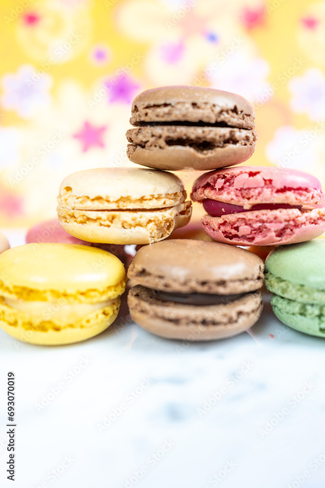 colorful elegant Macaroons on colorful background 