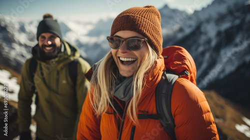 Summit Smiles: Joyous Tourists Basking in Alpine Magnificence © AIproduction