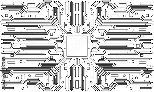 black circuit line technology pattern on white background vector