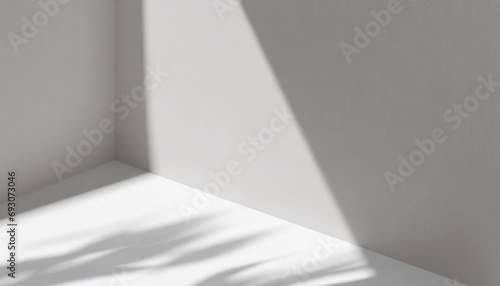 Light soft minimal background mockup for product presentation. Corner of room with shadows with delicate light grey color