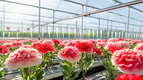 Flowers carnations in a greenhouse  modern business and private entrepreneurship  a gift for a holiday.