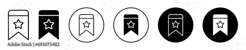 Bookmark star icon. add online webpage to bookmark or save favorite in browser symbol set. internet rate value or prize bookmark ribbon flag or tag vector logo. review favorite page button  photo