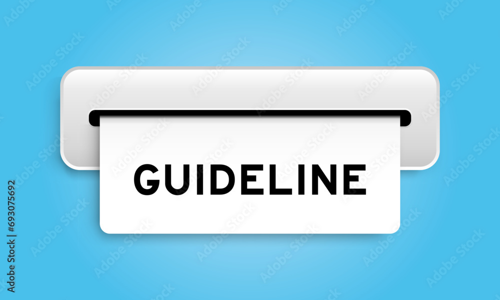 White coupon banner with word guideline from machine on blue color background White coupon banner with word guideline from machine on blue color background