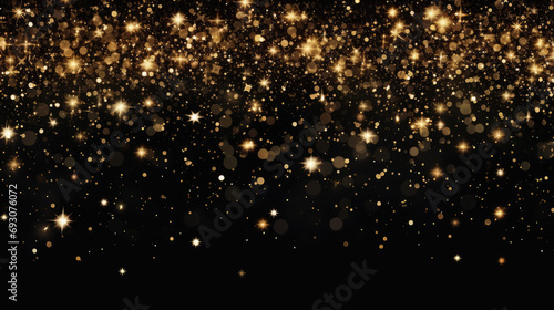 Festive horizontal Christmas and New Year background with gold glitter of stars photo