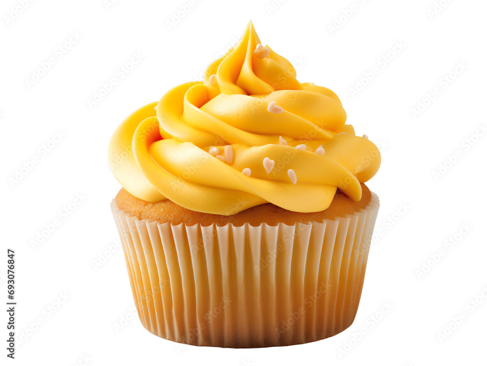 Sunny Yellow Cupcake, isolated on a transparent or white background Sunny Yellow Cupcake, isolated on a transparent or white background