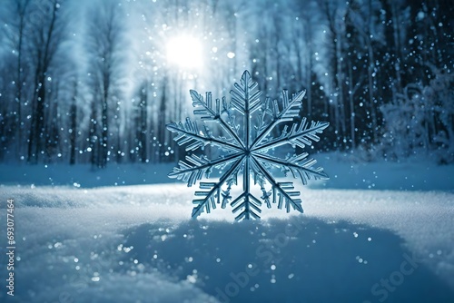 A delicate snowflake landing softly on a frozen windowpane