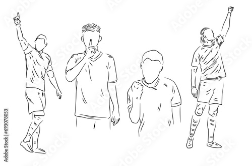 line art illustration of expression of footballer celebration