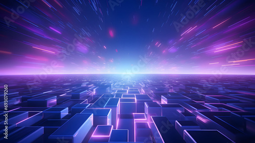 3d rendering of purple and blue abstract geometric background. Scene for advertising, technology, showcase, banner, game, sport, cosmetic, business, metaverse. Sci-Fi Illustration. Product display