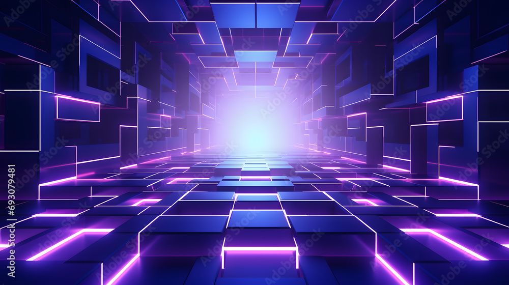 Fototapeta premium 3d rendering of purple and blue abstract geometric background. Scene for advertising, technology, showcase, banner, game, sport, cosmetic, business, metaverse. Sci-Fi Illustration. Product display