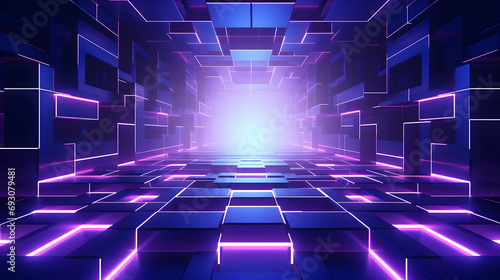 Fototapeta Naklejka Na Ścianę i Meble -  3d rendering of purple and blue abstract geometric background. Scene for advertising, technology, showcase, banner, game, sport, cosmetic, business, metaverse. Sci-Fi Illustration. Product display