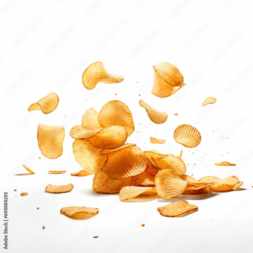 A clear image of lays stax chips floating in air on a plain white background A clear image of lays stax chips floating in air on a plain white background