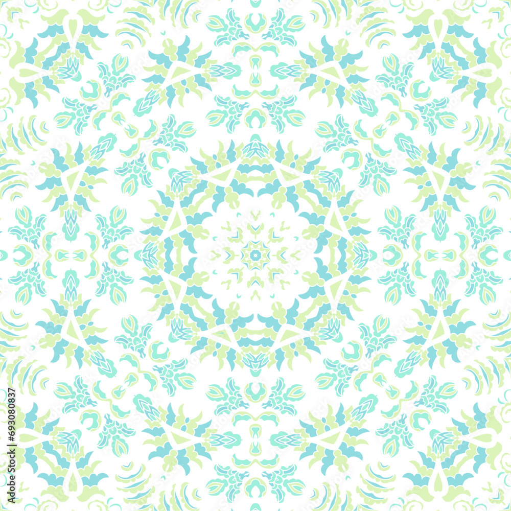 Fototapeta premium Turquoise yellow pastel ornamental seamless vector pattern, on white background
