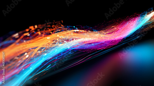 Dynamic image of a network cable with streaming colorful light, symbolizing high-speed internet and technology