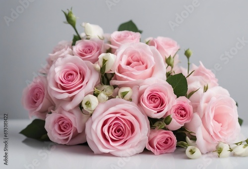 Pink rose and eustoma flowers in a corner floral arrangement isolated on white or transparent background