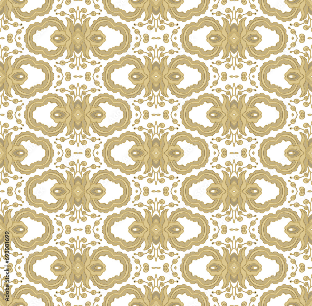 Fototapeta premium Golden -beige ornamental seamless vector pattern, on white background