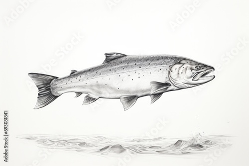 A vintage-style engraving illustration of a salmon, a seafood choice from rivers and oceans, showcasing its natural elegance. photo