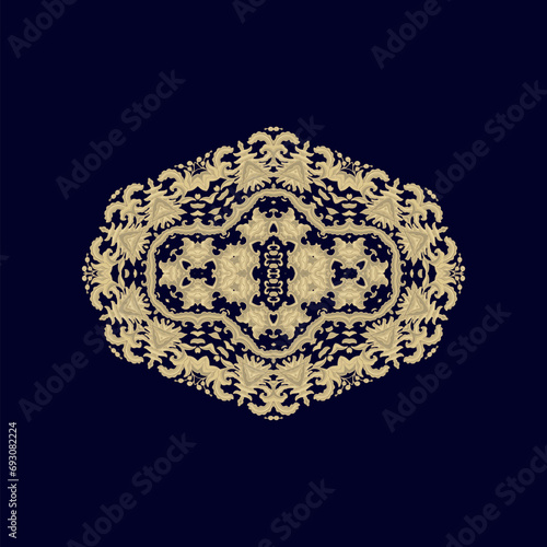 Golden coloring decorative ornamental composition on dark background
