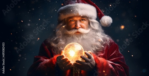 Santa Claus holding a crystal ball. Christmas and New Year concept.
