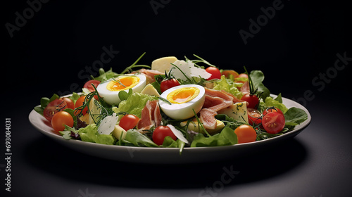 Gourmet salad with fresh ingredients over an elegant plate 