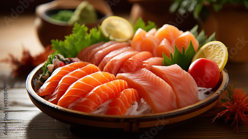 Fresh mix of gourmet sushi sashimi japanese food 